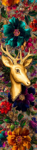 Free printable Christmas bookmarks of a gold reindeer head with floral decor